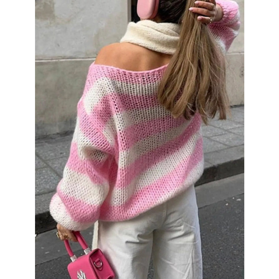 Striped Knit Long Sleeve Sweater Apparel and Accessories