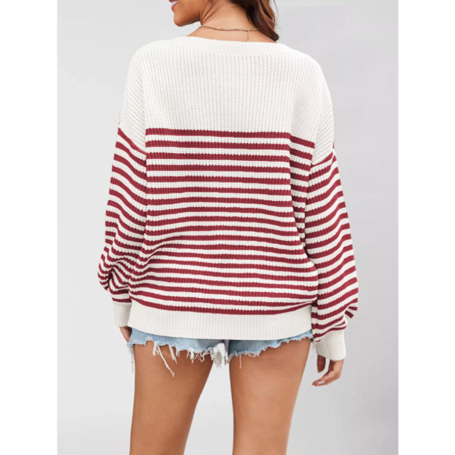 Striped Knit Long Sleeve Sweater Apparel and Accessories