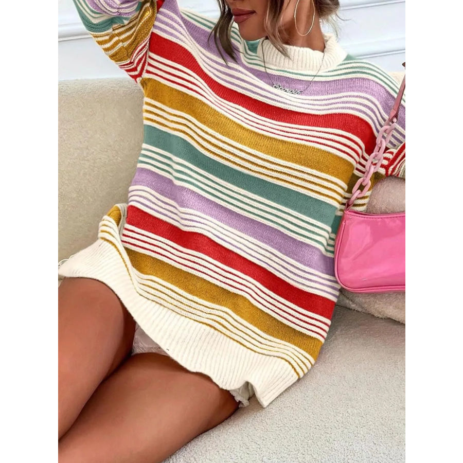 Striped Knit Long Sleeve Sweater Apparel and Accessories