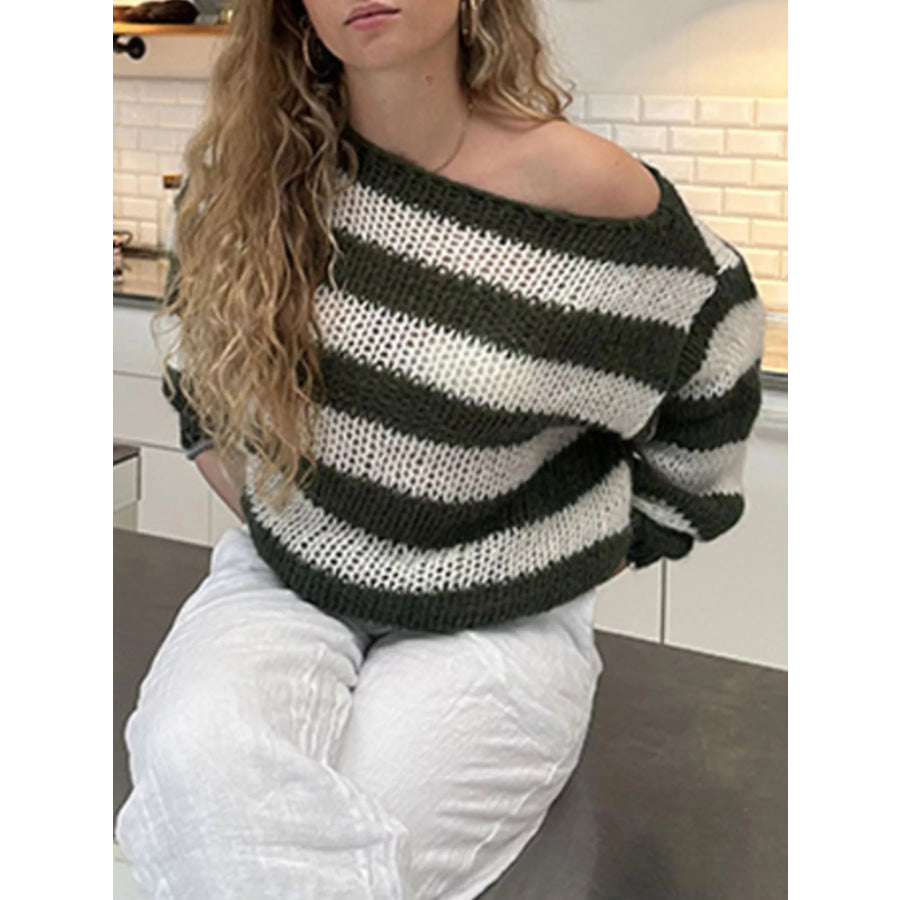 Striped Knit Long Sleeve Sweater Apparel and Accessories