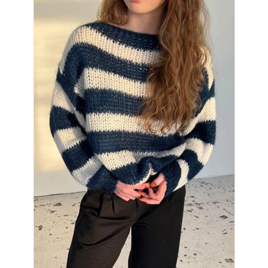 Striped Knit Long Sleeve Sweater Apparel and Accessories