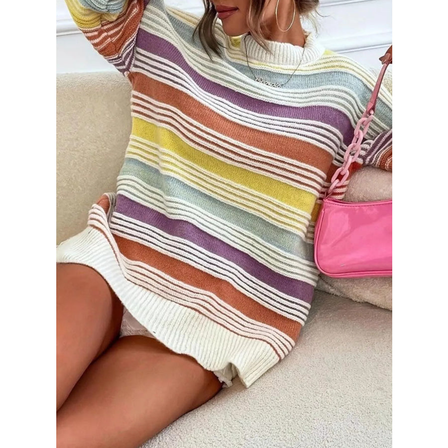 Striped Knit Long Sleeve Sweater Apparel and Accessories