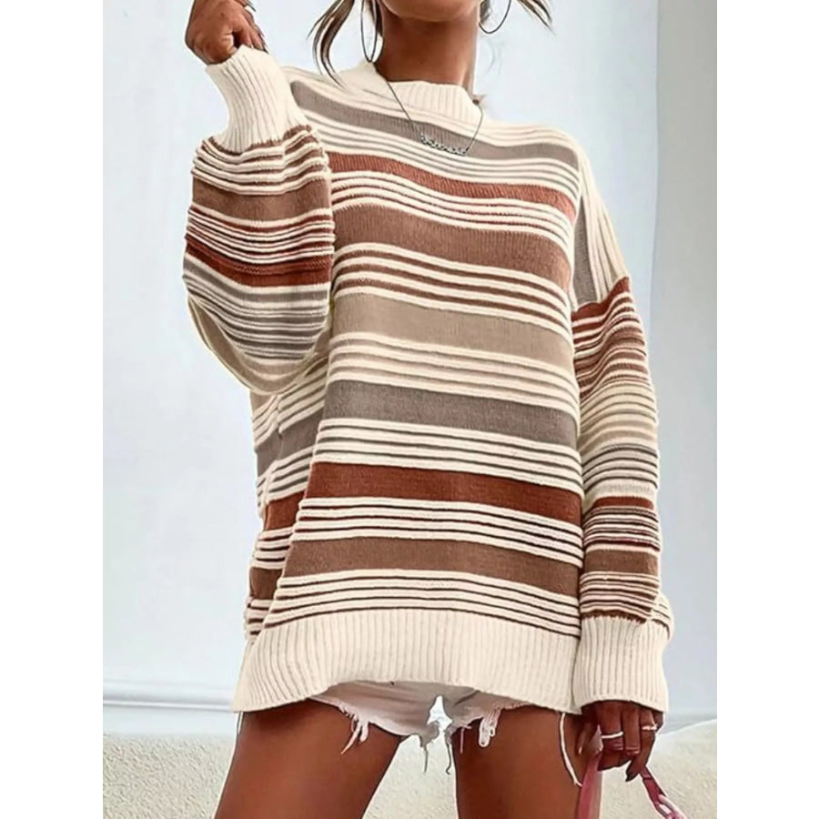 Striped Knit Long Sleeve Sweater Apparel and Accessories