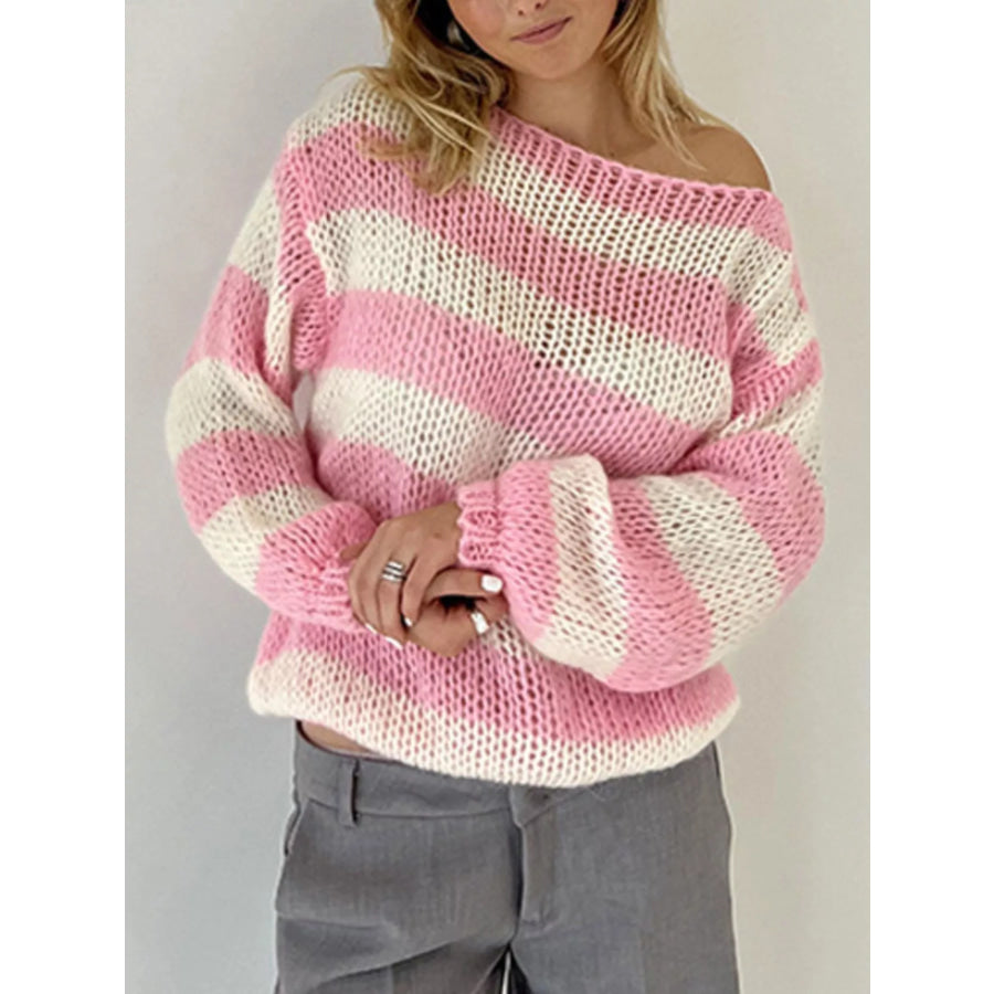 Striped Knit Long Sleeve Sweater Apparel and Accessories