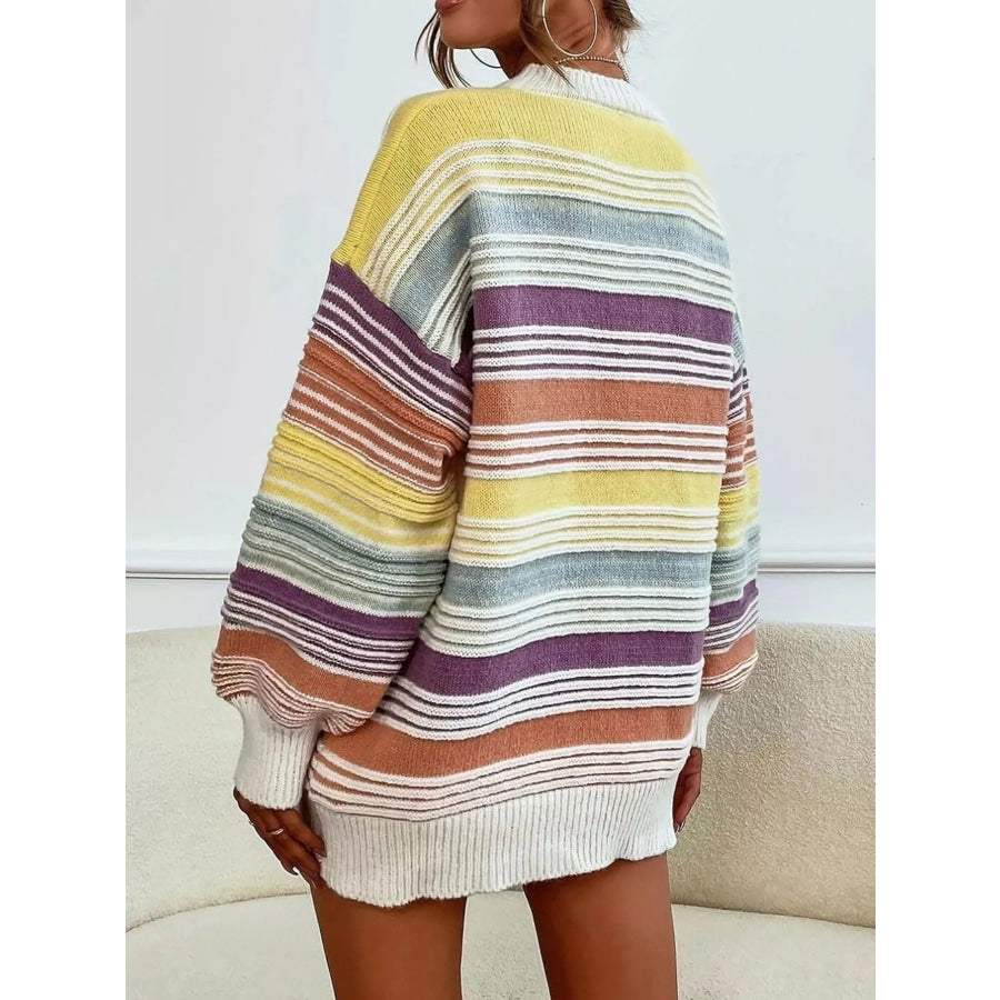 Striped Knit Long Sleeve Sweater Apparel and Accessories