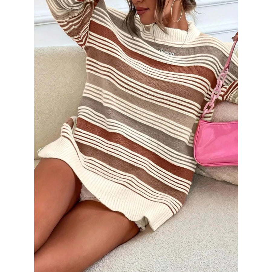 Striped Knit Long Sleeve Sweater Apparel and Accessories