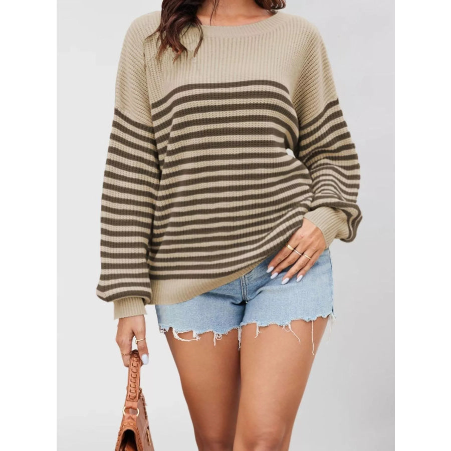 Striped Knit Long Sleeve Sweater Apparel and Accessories