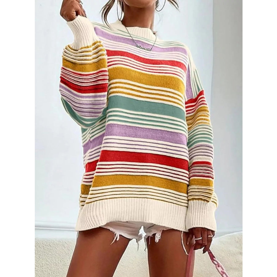 Striped Knit Long Sleeve Sweater Apparel and Accessories