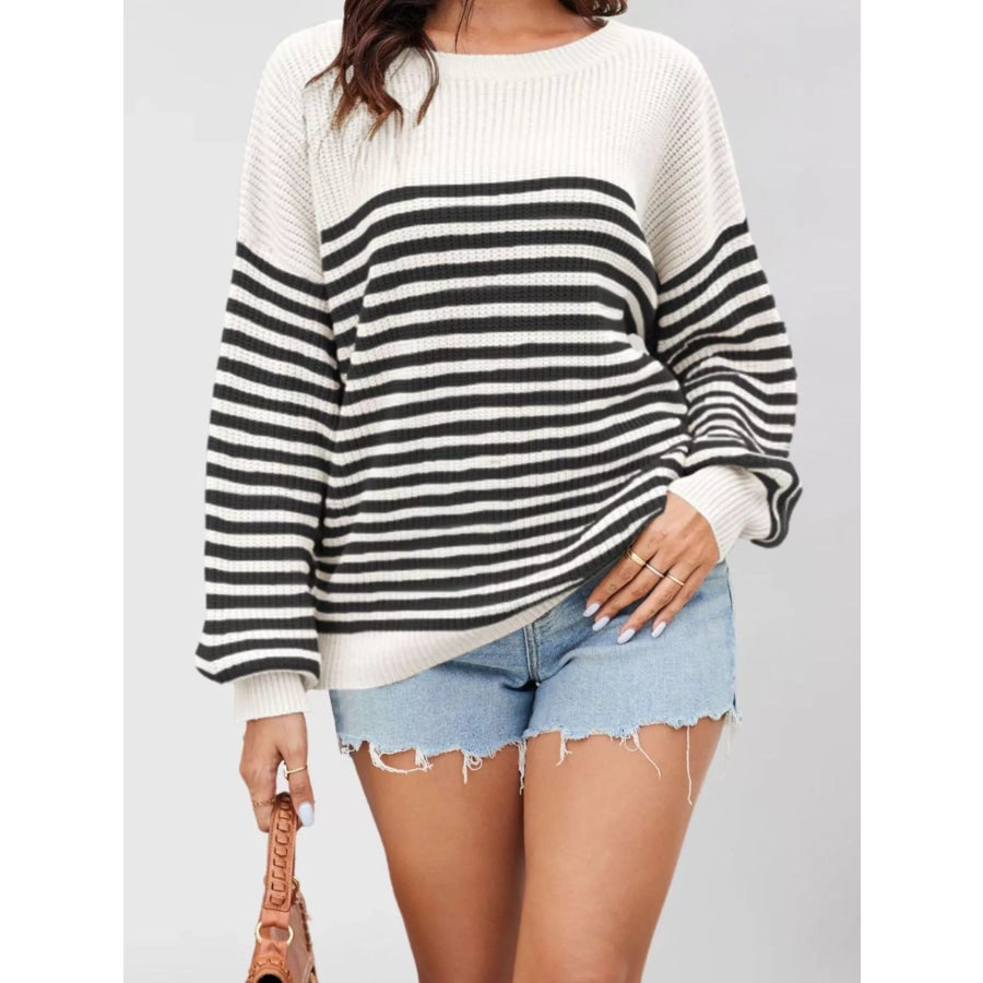 Striped Knit Long Sleeve Sweater Apparel and Accessories