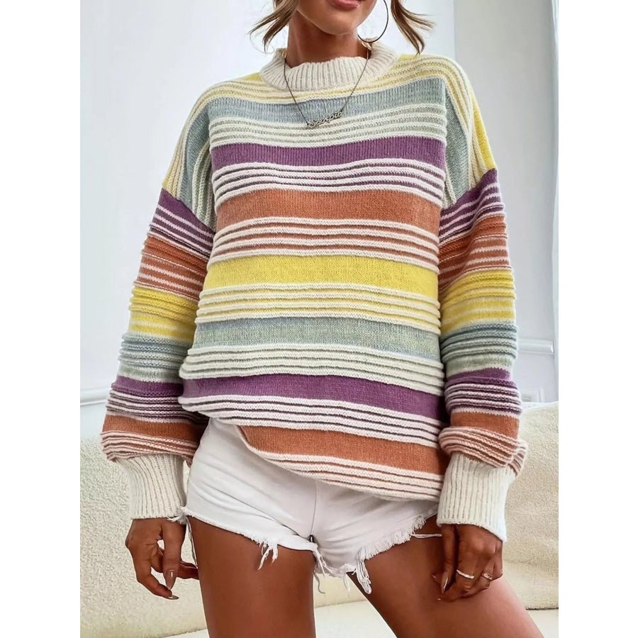 Striped Knit Long Sleeve Sweater Apparel and Accessories