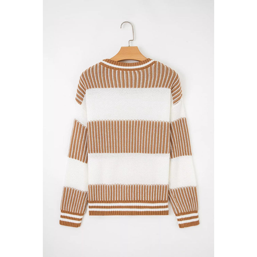Striped Knit Long Sleeve Sweater Apparel and Accessories