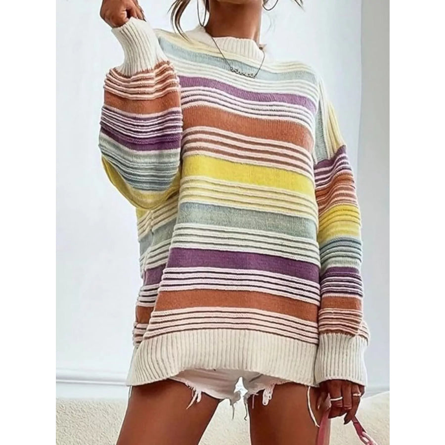 Striped Knit Long Sleeve Sweater Apparel and Accessories