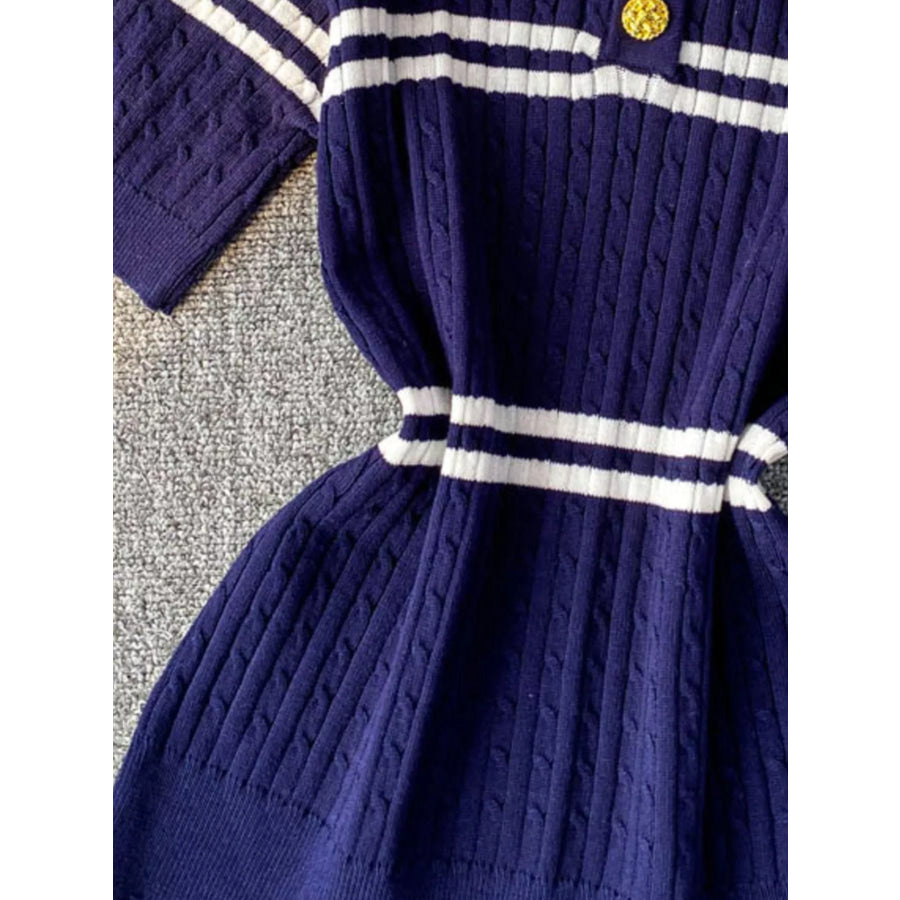 Striped Knit Polo Collar Top Apparel and Accessories