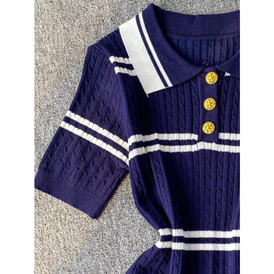 Striped Knit Polo Collar Top Apparel and Accessories