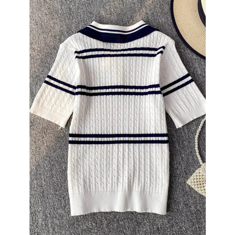 Striped Knit Polo Collar Top Apparel and Accessories