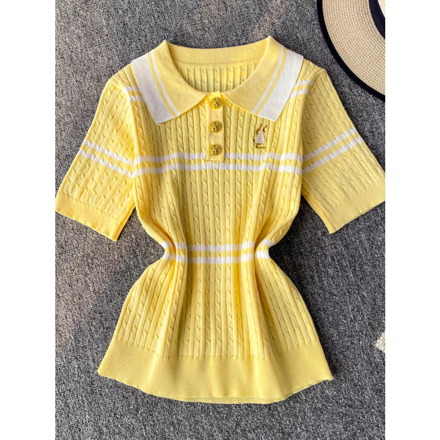 Striped Knit Polo Collar Top Apparel and Accessories