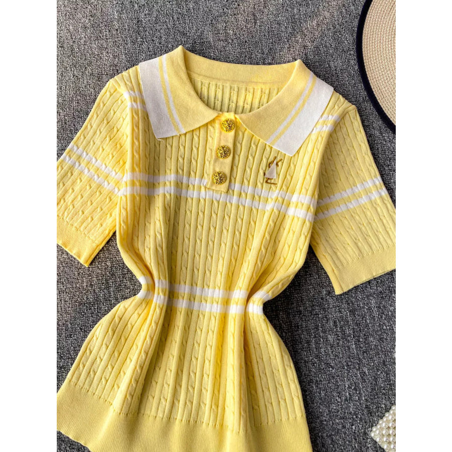 Striped Knit Polo Collar Top Apparel and Accessories