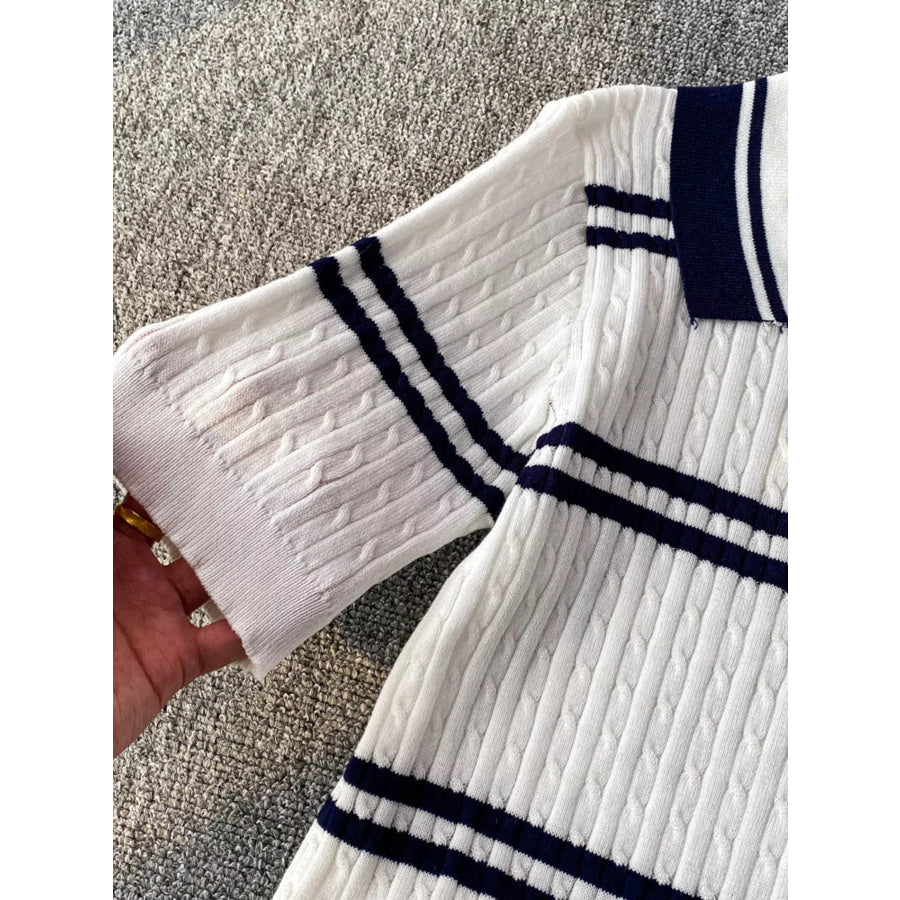 Striped Knit Polo Collar Top Apparel and Accessories