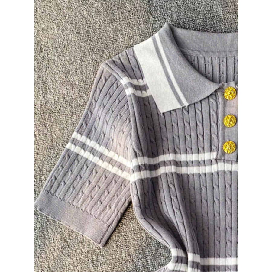 Striped Knit Polo Collar Top Apparel and Accessories