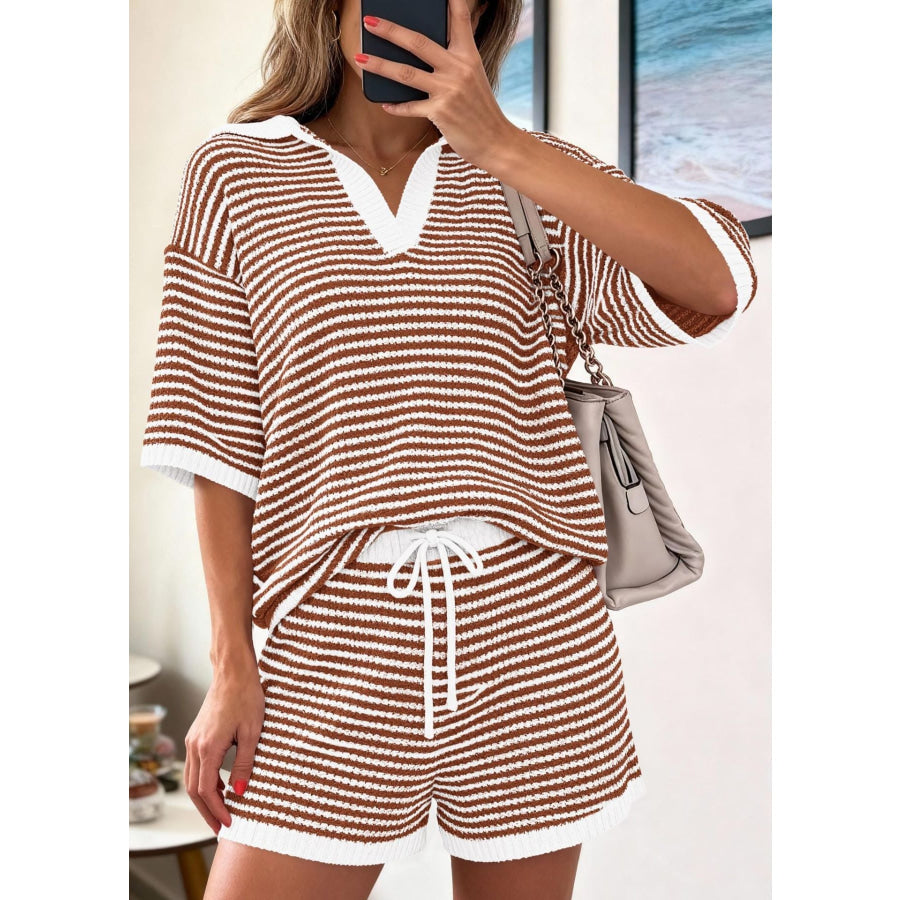 Striped Knit Polo Shirt & Shorts Set Apparel and Accessories