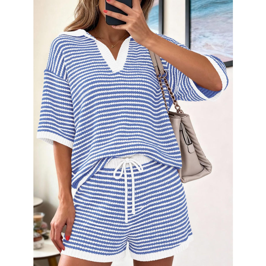 Striped Knit Polo Shirt & Shorts Set Apparel and Accessories