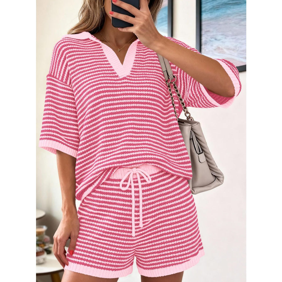 Striped Knit Polo Shirt & Shorts Set Apparel and Accessories