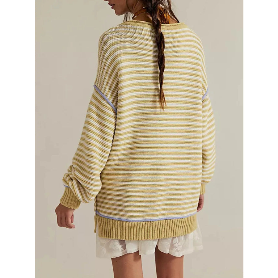 Striped Knit Round Neck Sweater Apparel and Accessories