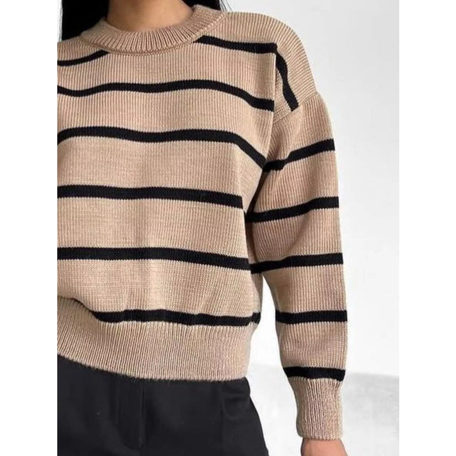 Striped Knit Round Neck Sweater Apparel and Accessories