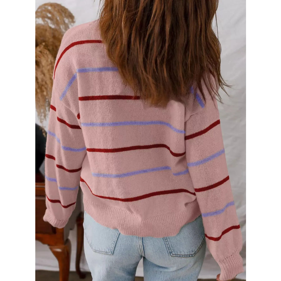 Striped Knit Round Neck Sweater Apparel and Accessories