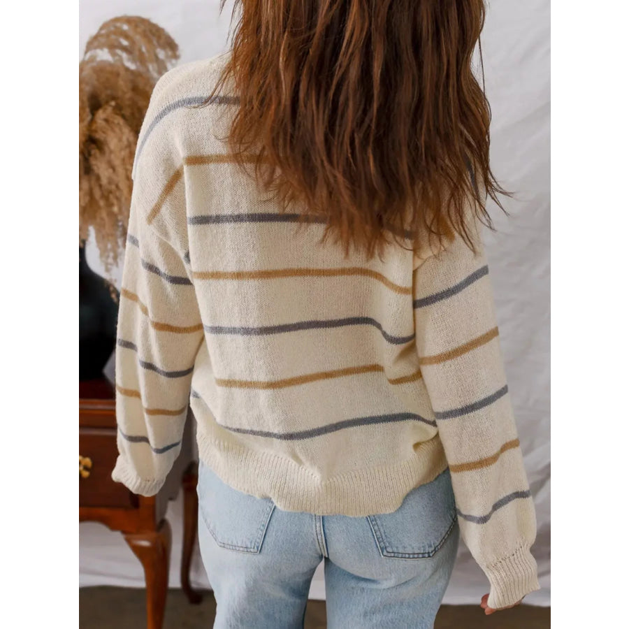 Striped Knit Round Neck Sweater Apparel and Accessories