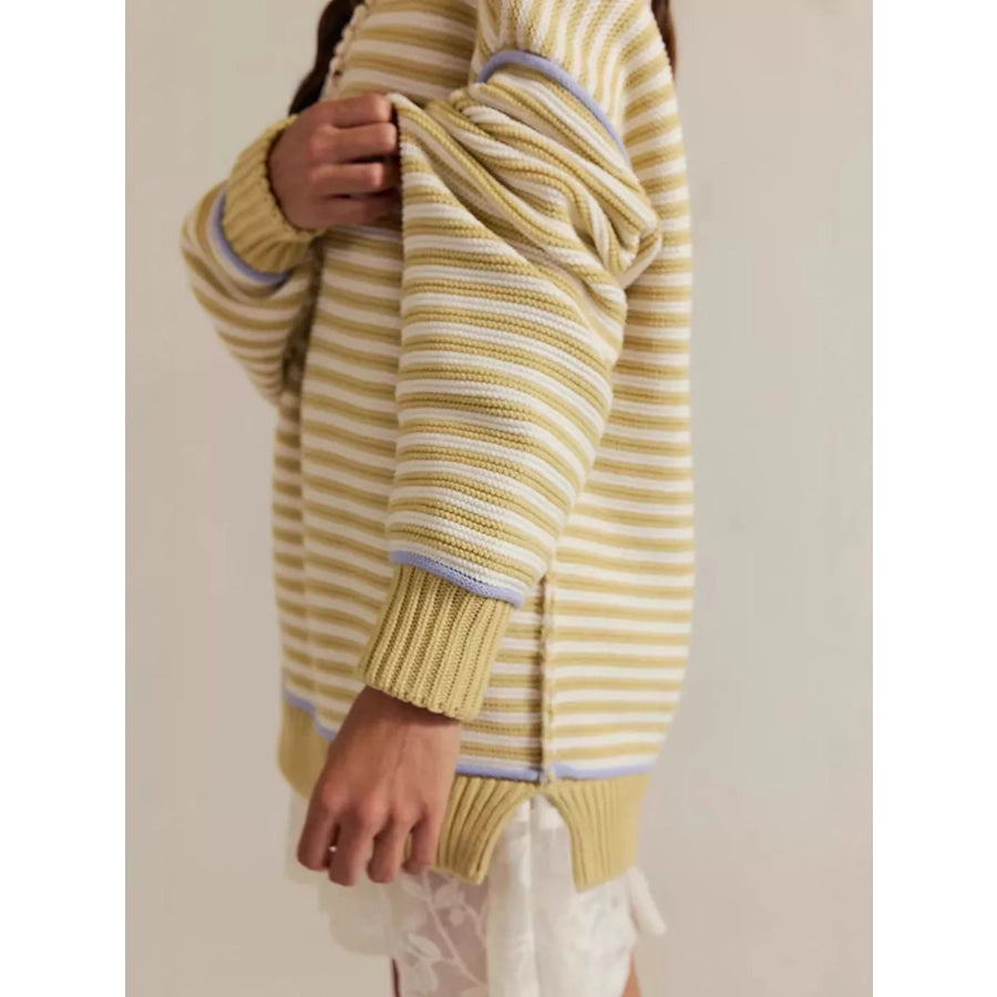 Striped Knit Round Neck Sweater Apparel and Accessories