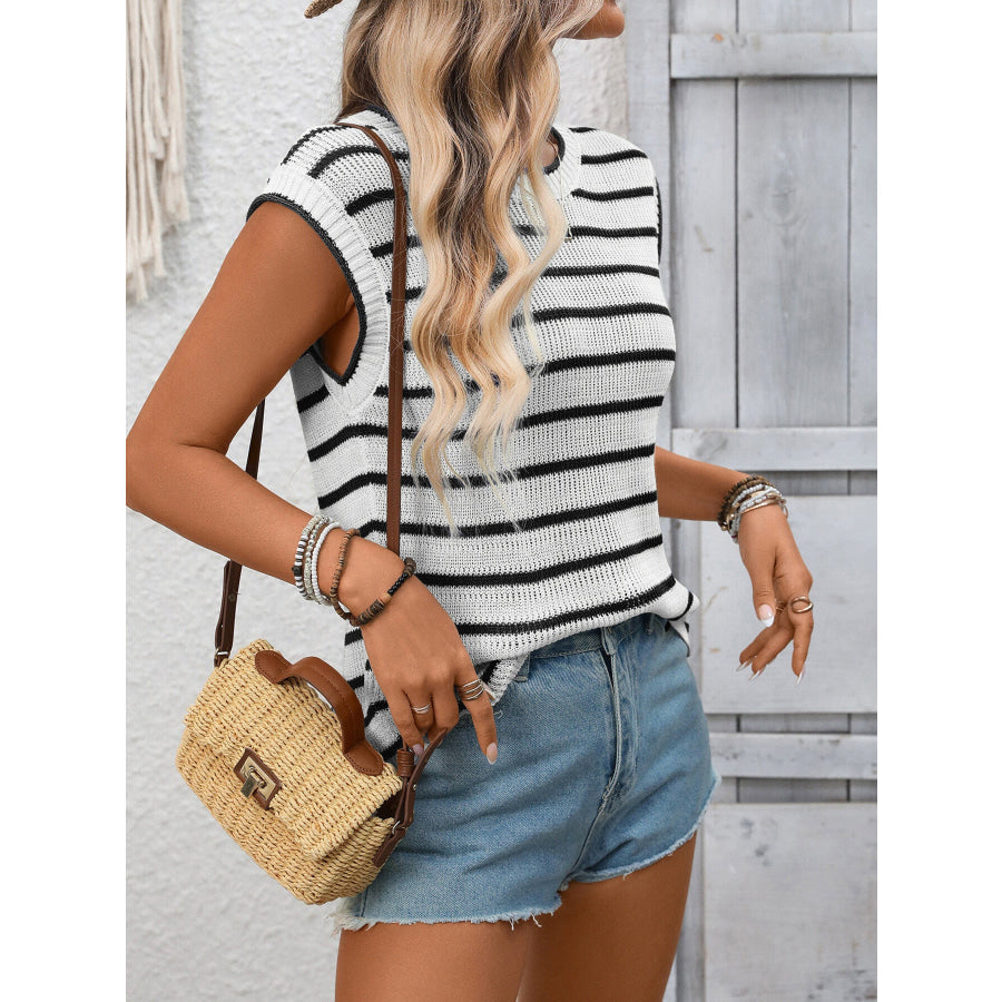 Striped Knit Round Neck Sweater Vest Apparel and Accessories