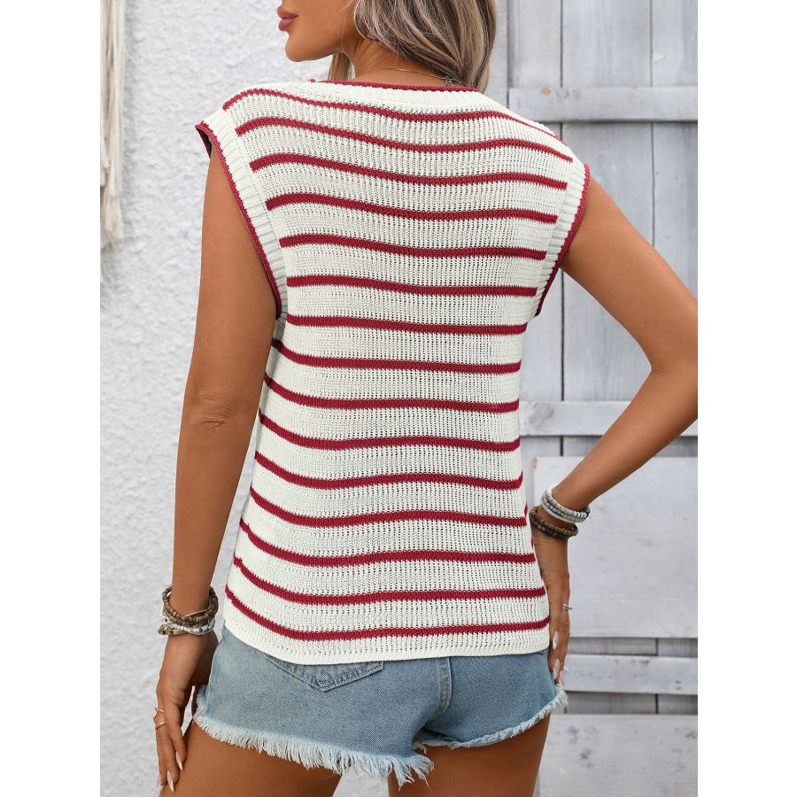Striped Knit Round Neck Sweater Vest Apparel and Accessories