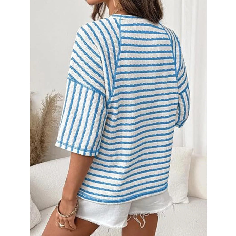 Striped Knit Round Neck T-Shirt Apparel and Accessories