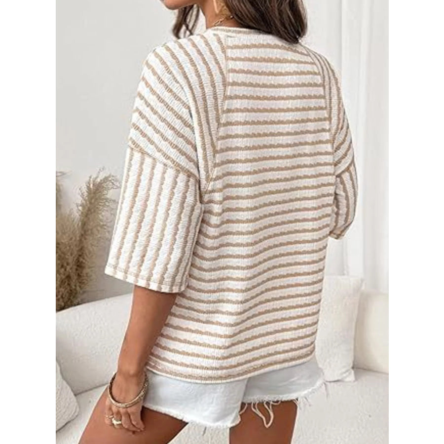 Striped Knit Round Neck T-Shirt Apparel and Accessories