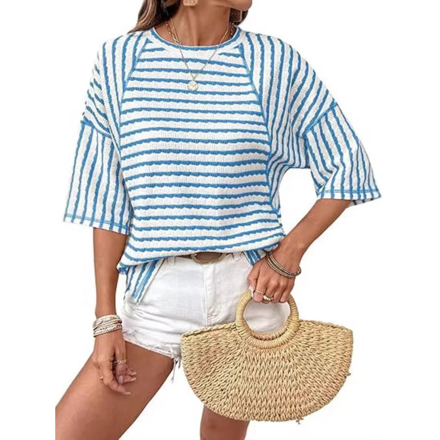 Striped Knit Round Neck T-Shirt Apparel and Accessories