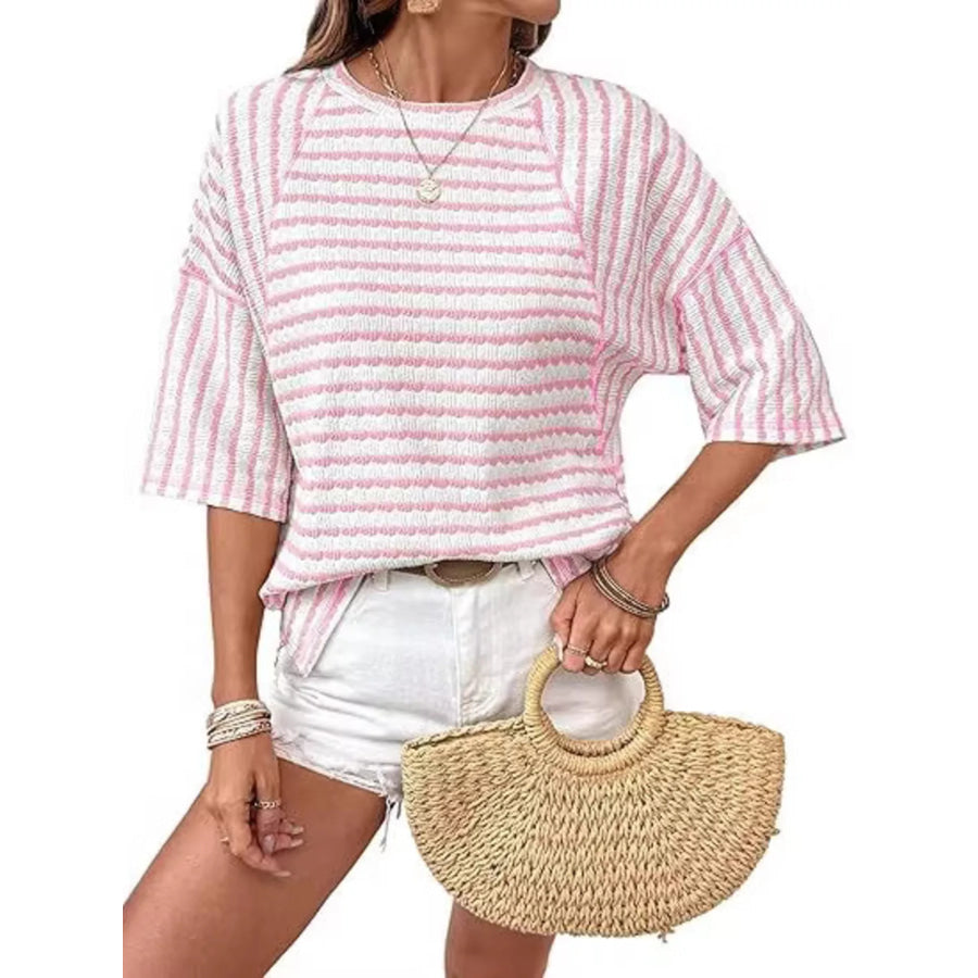 Striped Knit Round Neck T-Shirt Apparel and Accessories