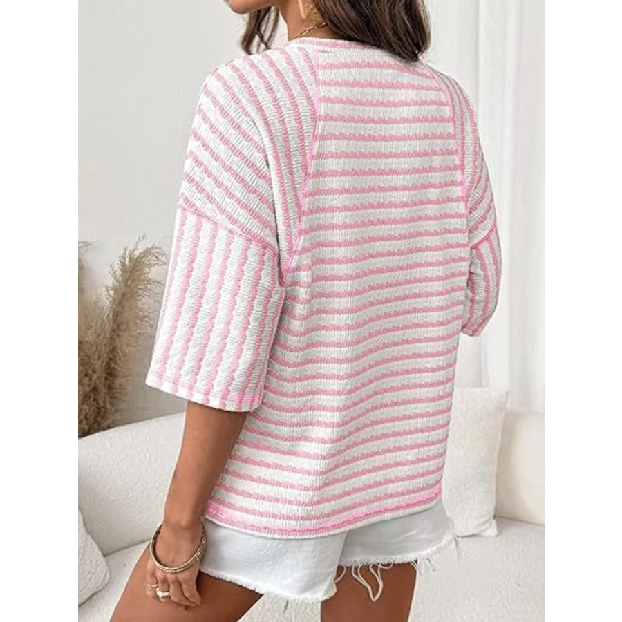 Striped Knit Round Neck T-Shirt Apparel and Accessories
