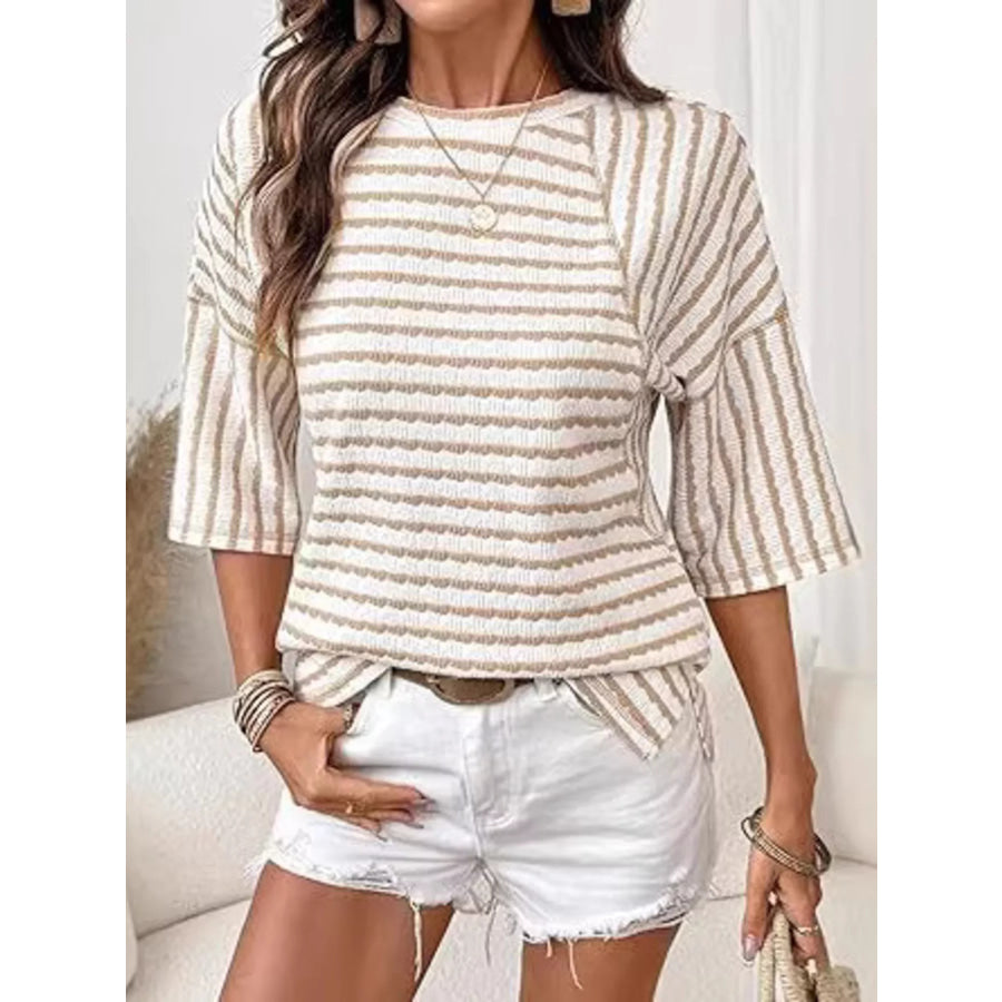 Striped Knit Round Neck T-Shirt Apparel and Accessories