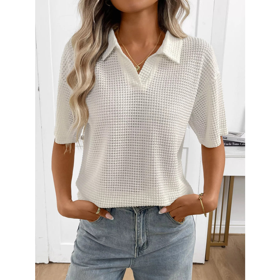 Striped Knit Short Sleeve Top Beige / S Apparel and Accessories