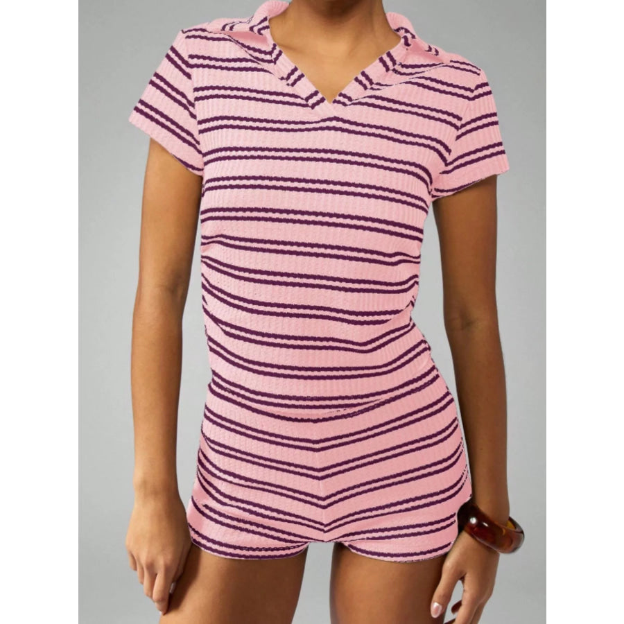 Striped Knit Short Sleeve Top & Shorts Set Apparel and Accessories