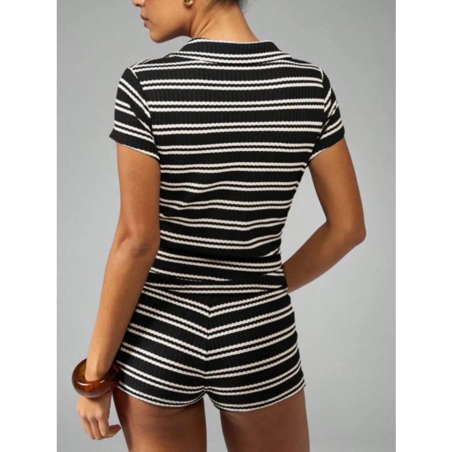Striped Knit Short Sleeve Top & Shorts Set Apparel and Accessories