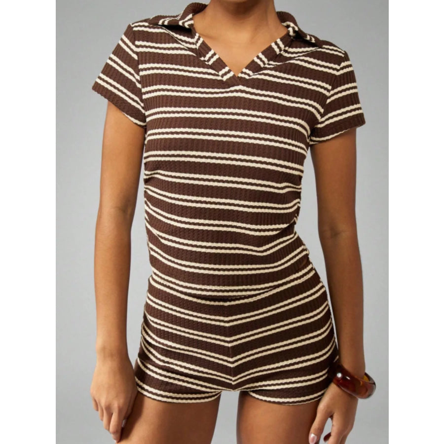 Striped Knit Short Sleeve Top & Shorts Set Apparel and Accessories