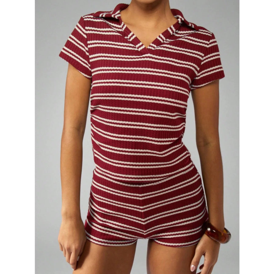 Striped Knit Short Sleeve Top & Shorts Set Apparel and Accessories