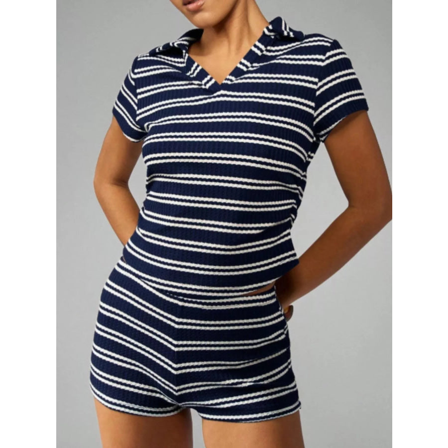 Striped Knit Short Sleeve Top & Shorts Set Apparel and Accessories