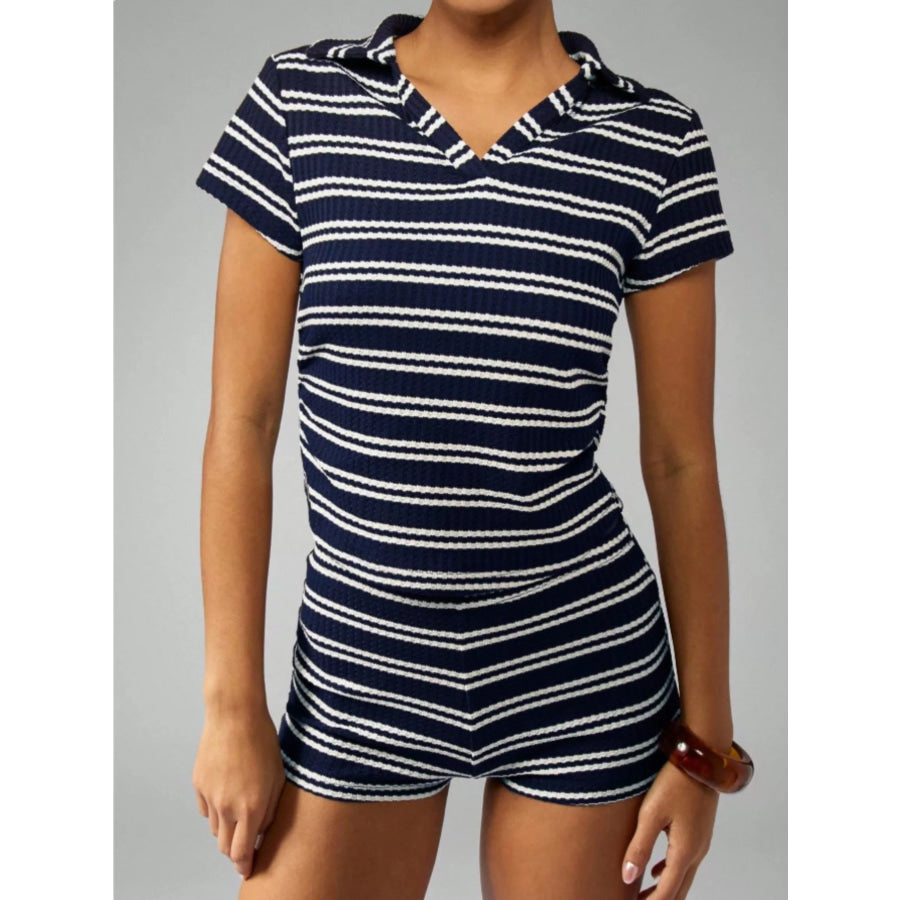 Striped Knit Short Sleeve Top & Shorts Set Apparel and Accessories