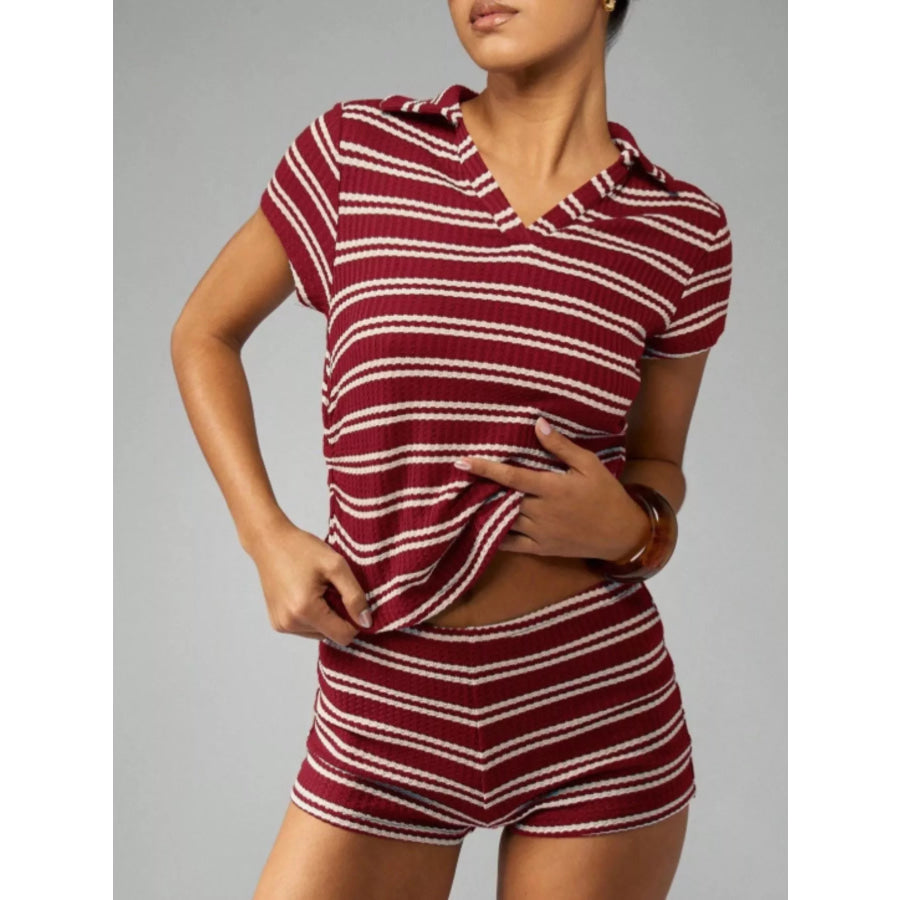 Striped Knit Short Sleeve Top & Shorts Set Apparel and Accessories