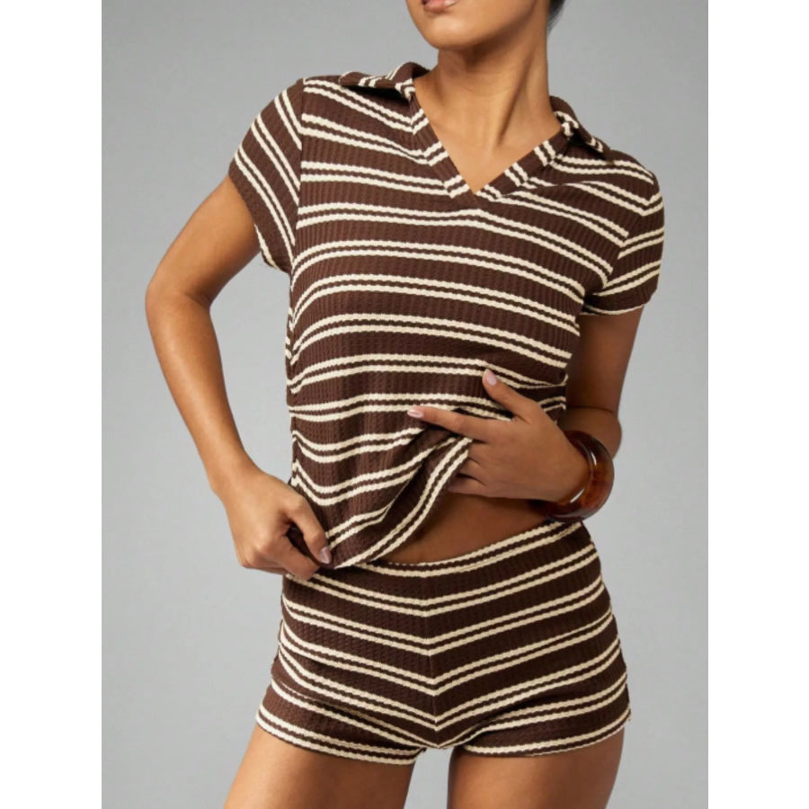 Striped Knit Short Sleeve Top & Shorts Set Apparel and Accessories