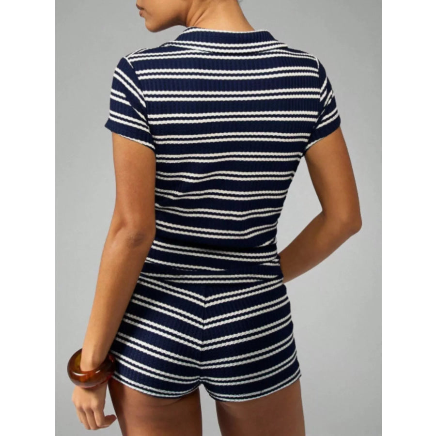 Striped Knit Short Sleeve Top & Shorts Set Apparel and Accessories
