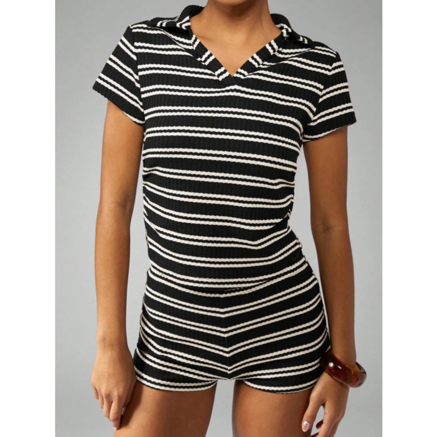 Striped Knit Short Sleeve Top & Shorts Set Apparel and Accessories